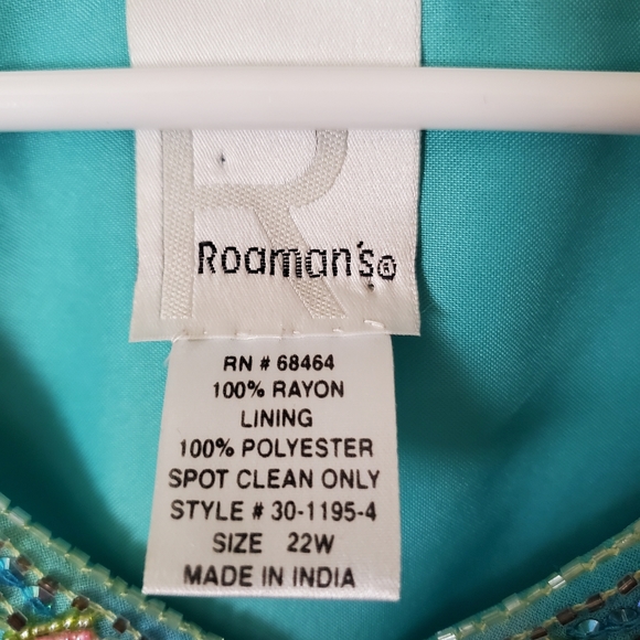 Roaman's Blue Tie Dye Beaded Chiffon Dress - Picture 4 of 14